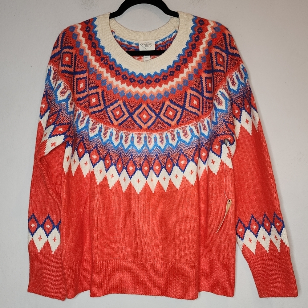 NWT St. John's Bay Coral‎ Fairisle Sweater Vegan Size XXL